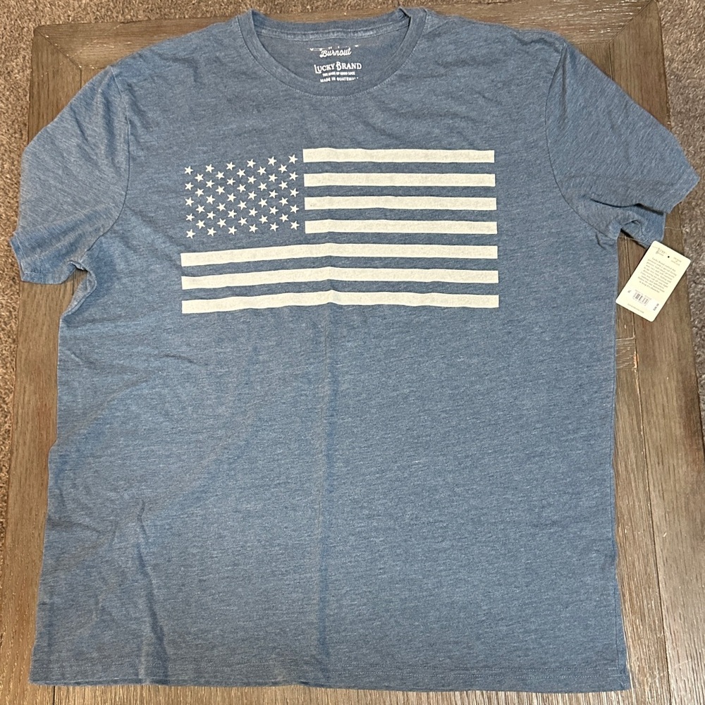 Lucky Brand Blue Tee with Flag Design